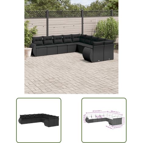 The Living Store 10-tlg. Garten-Sofagarnitur mit Kissen Schwarz Poly Rattan - Gartenmöbel - Outdoor Möbel - Rattan Gartenmöbel - PE-Rattan - Lounge Set