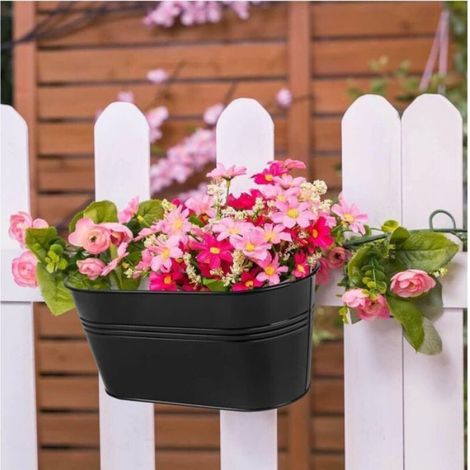Pot De Fleurs Suspendu - Métal Galvanisé - 27,5 Cm Diamètre Haut - Noir - Crochet Amovible - 1 Pièce (1/4)