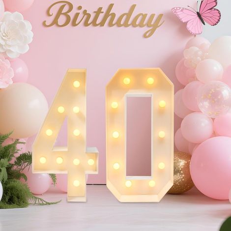 Chiffres Lumineux LED 2000-3000K en Hauteur 100cm, Décoration d'Anniversaire 40, Lumineux Géants Chiffres Pour Anniversaire, Mariage, Fête