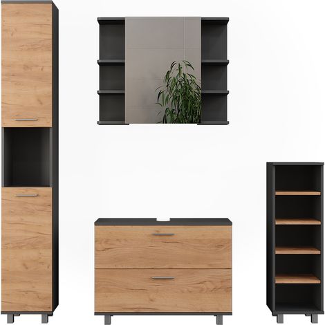 Badmöbel-Set Ilias, Goldkraft Eiche/Anthrazit, 4 Teile, Vicco (1/5)