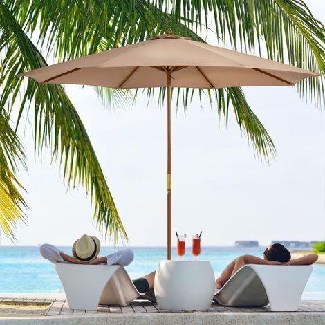 Outsunny Sonnenschirm Ø 300 cm, Sonnenschirm mit UV Schutz Balkonschirm aus Holz Strandschirm stabil Marktschirm Sonnenschutz für Strand Terrasse Garten, Khaki