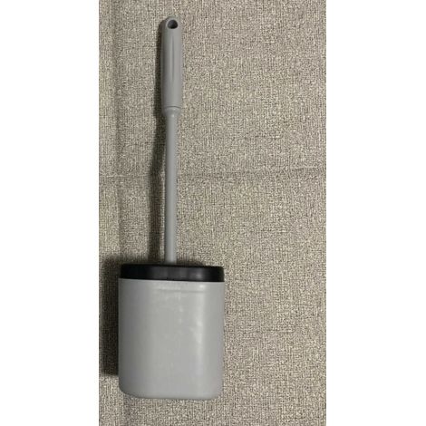 Brosse WC plate en silicone anti-goutte, fixation murale, facile à nettoyer, grise (1/4)