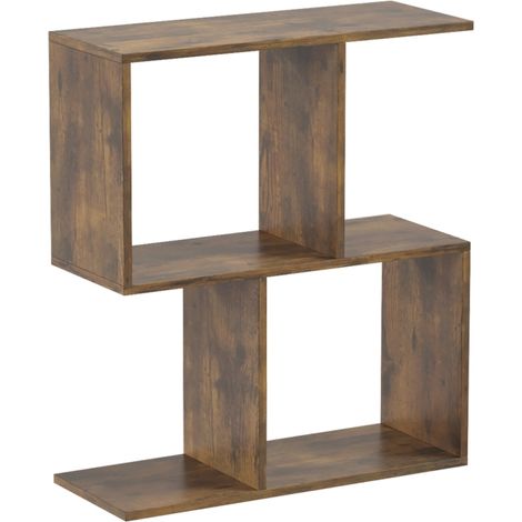 Table d'appoint et bout de canapé avec rangements, forme S compacte marron rustique, pour salon et chambre (1/5)