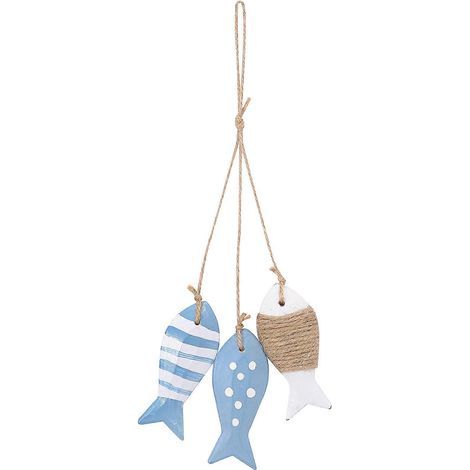 Guirlande de trois petits poissons en bois, pendentif en forme de poisson pour la décoration de la maternelle (Guirlande de trois poissons à pois)-27X8.5X3.5cm (1/3)