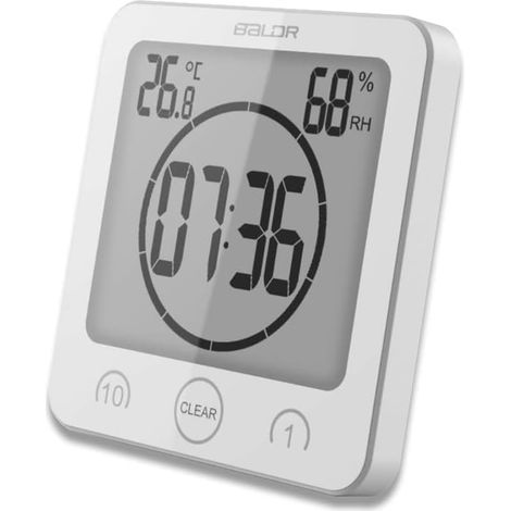 Horloge De Salle De Bain Horloge De Douche Numerique écran Minuterie à écran Tactile avec Affichage D'humidité De La Température pour Douche De Salle De Bain Cuisine (Blanc) (1/5)