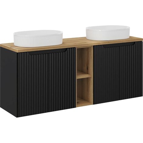 Mobile bagno doppio lavabo Riva nero e marrone 140cm
