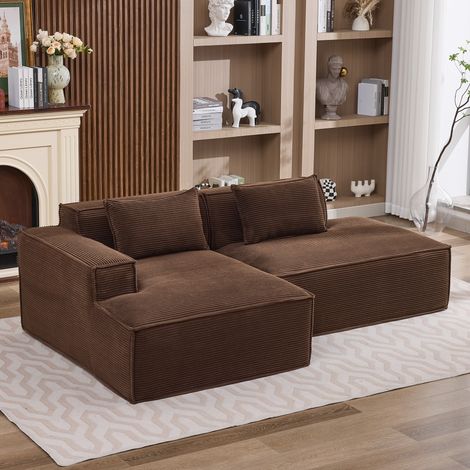 Canapé de compression sans cadre, Canapé textile économique 235 cm - 2 places, 2 coussins + housse à plumes, polyester, design simple - Brun (1/5)