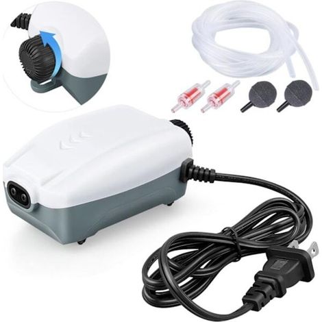 Pompe à air pour aquarium à double sortie, pompe à air silencieuse et réglable avec accessoires, adaptée aux aquariums de 20 à 100 gallons (2 sorties). (1/5)
