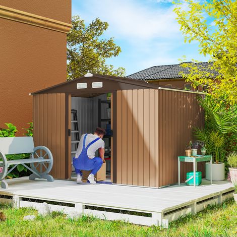 Abri de Jardin 4,9 m² cabane de jardin armoire de jardin Porte coulissante ventilations tôle Acier Jaune (1/5)