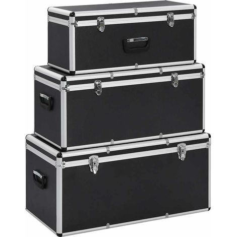 vidaXL Cajas de almacenamiento 3 unidades aluminio negro (1/5)