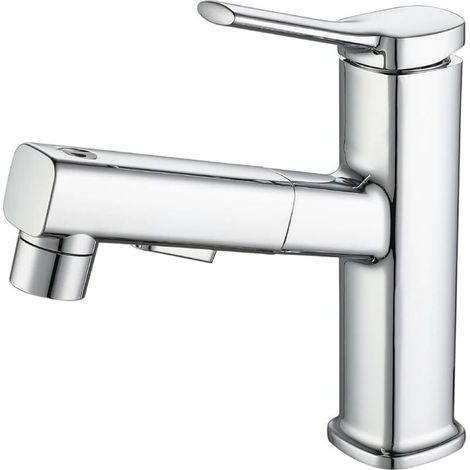 Rubinetto per bagno, tre modalità d'acqua (getto, getto, fontana), doccetta estraibile (argento) (1/4)