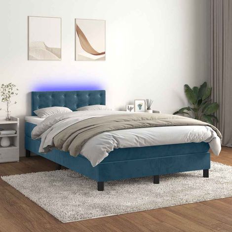 Lit Adulte - Sommier tapissier matelas et LED - Ensemble de lit tapissier - Chambre Intérieur Bleu foncé 120x200 cm Velours XRKJY7361259 (1/5)
