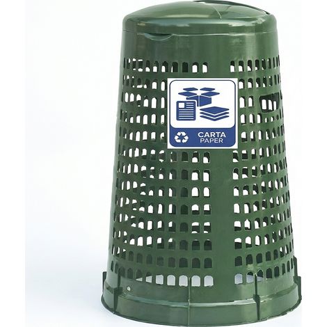 Trespolo cestino grande 100 Litri Bidone Spazzatura Esterno raccolta della carta immondizia differenziata Portasacco in Plastica Verde Made in Italy con Coperchio e Anello Fermasacco 58x90cm