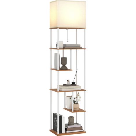 HOMCOM lámpara de pie con estantes, lámpara salón con temperaturas de color ajustable 3000K-6500K, control remoto, bombilla E27, temporizador, natural