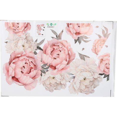 Autocollant mural décoratif motif fleur de pivoine, papier auto-collant amovible 40 x 60 cm, pour chambre, 1 pièce (1/4)