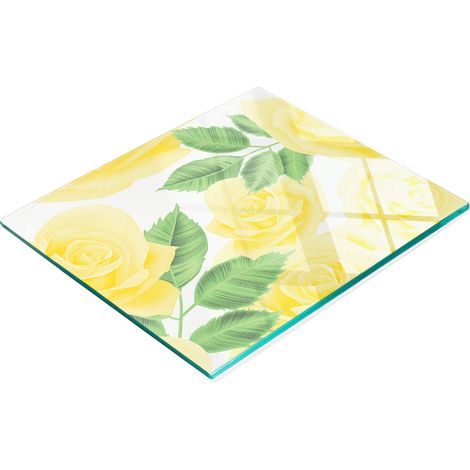 Tabla de cortar decorativa de vidrio templado para cocina con rosas amarillas, 60x52 cm (1/5)