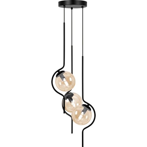 Suspension design noir/ambre verre 3xE14 10W VELA Kaja (1/5)