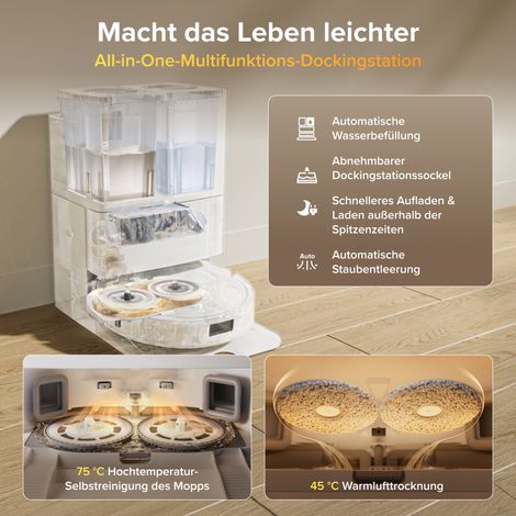 Roborock Qrevo S Pro Set Saugroboter Saugroboter mit absaugstation Wischfunktion, 18.500 Pa, 75 °C Heißwasser-Moppreinigung, Anti-Tangle System, Reactive Tech Hindernisvermeidung Set Weiß (1/4)