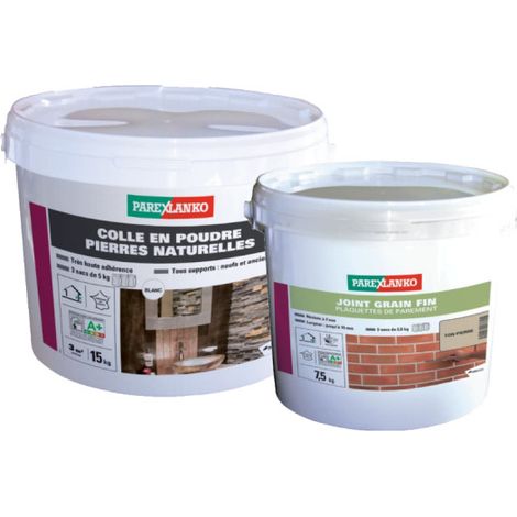 Pack PAREXLANKO - Fuge mit feiner Körnung für steinfarbene Riemchen - 7,5 kg - Kleber für Riemchen aus Naturstein wei