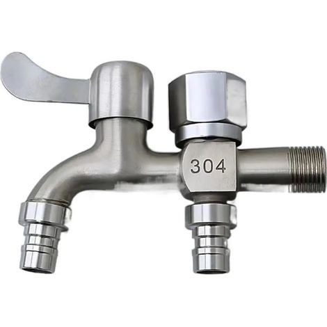 Rubinetto da giardino esterno a doppio ugello, diviso in due, in acciaio inox, composto da un interruttore per lavatrice e prolungare la vita del rubinetto. (1/5)