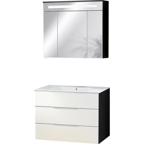 Fackelmann KARA Badmöbel Set 3-teilig, 80 cm, Anthrazit/Weiß, Keramik, 2 Schubladen-08046 (1/5)