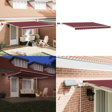 Auvent manuel rétractable avec LED bordeaux 400x300 cm - Auvent Retractable - Parasol - Abri Solaire - Terrasse - Jardin - Home & Living