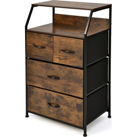 Cómoda conjunto de 1 mueble de almacenaje 60 x 39 x 96 cm con 4 cajones deslizantes estilo industrial fabricada en MDF color café 200019463