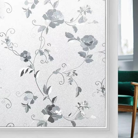 Lámina decorativa opaca para ventanas y puertas, de adherencia estática sin pegamento, con estampado floral, 50 x 200 cm/