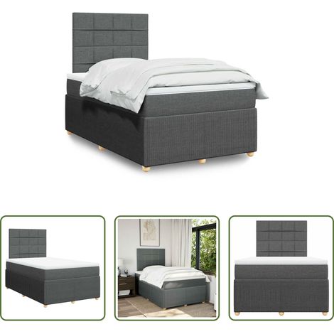 vidaXL Cama box spring con colchón tela gris oscuro 120x190 cm (1/5)