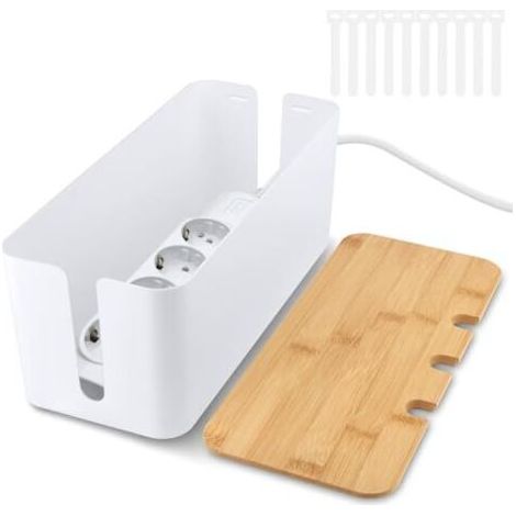 Cable management box, cable cover, cable organizer box with bamboo lid, socket cover for organizing and hiding cables