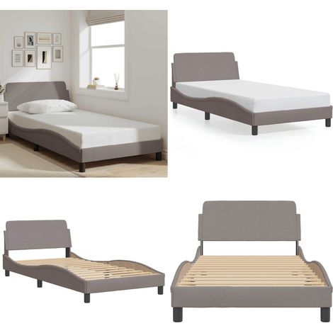 Bettgestell ohne Matratze Taupe 100x200 cm Stoff - Bettgestell - Doppelbett - Schlafzimmermöbel - Lattenrost - Kopfteil - Home & Living (1/5)