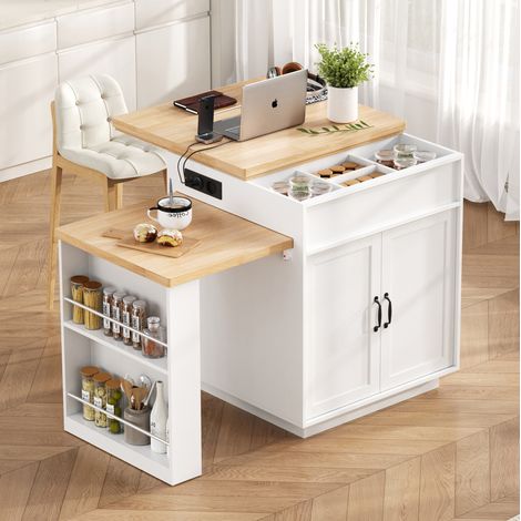 Tisch ausziehbar aus MDF 125,5-187,5 x 71 x 93 cm Weiß, mit LED, USB/Type-C und Rollen (1/5)