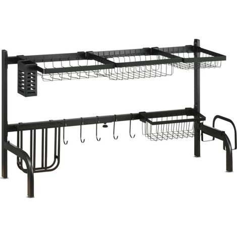 Abtropfgestell für die Spüle, 2-stufig verstellbar, Stahl. 93 x 30 x 52 cm. Schwarz.