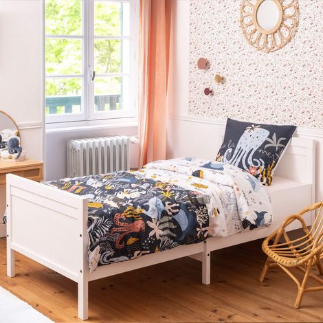 Parure de lit coton imprimé marin 140x200 cm bleu
