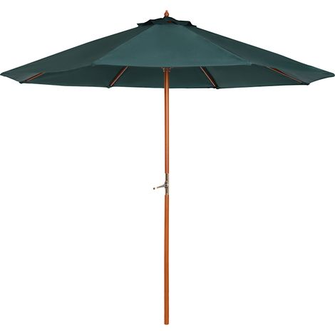Parasol en bois 2,5 m vert foncé avec toile en polyester résistant aux intempéries (1/5)