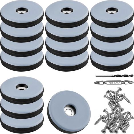 Lot de 16 Patins Teflon Diamètre 38 Mm Ronds Noirs Avec Vis Acier Inoxydable Forets Pour Meubles Chaises Sols (1/5)
