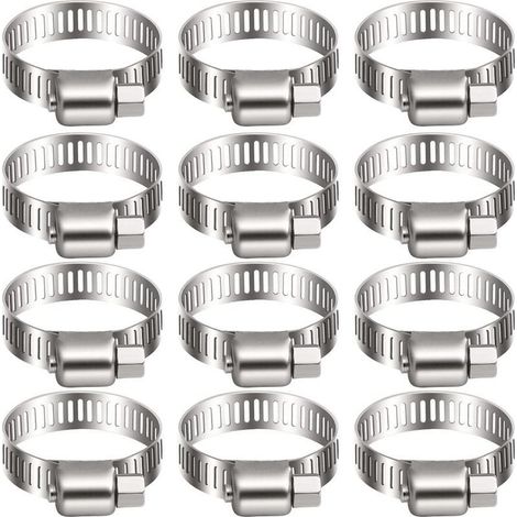 12 collier de serrage tuyau arrosage en acier inoxydable, collier serflex inox 16 25mm, metal serre flex serrage pour tuyau d'engrenage conduits de carburant plomberie automobile piscine (1/5)