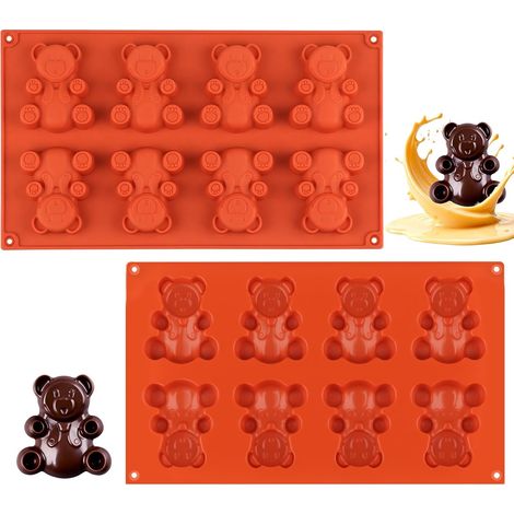 2 Pièces Moule Silicone Ourson Guimauve, Moules Ours 8 Cavités, Mini Guimauve Gelée Chocolat Gâteau, Sans BPA -40°C à 230°C pour Pâtisserie Bonbons DIY -