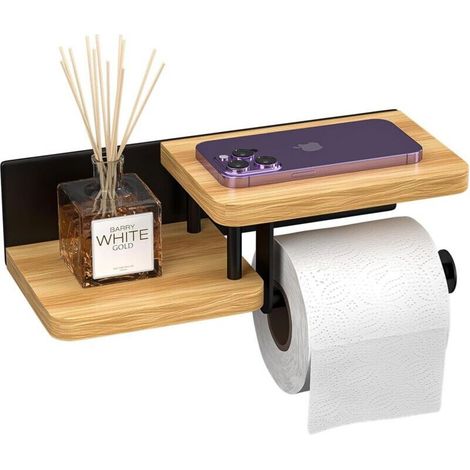 Support Papier Toilette Mural, Porte Papier Toilette Bois, é LéGant dé Rouleur en Acier et Bambou pour Cuisine et Salle de Bain (1/5)