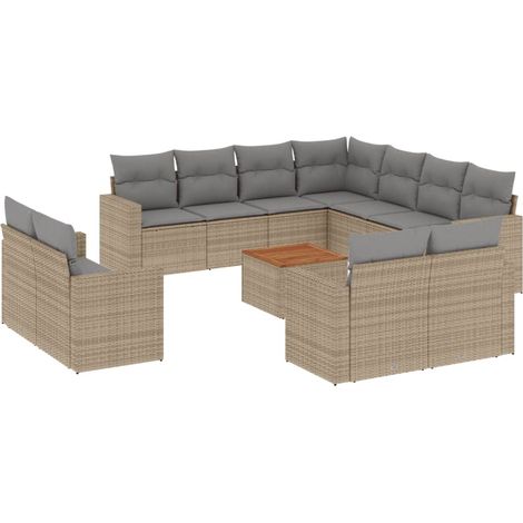 Salon de jardin et coussins 12 pcs mélange beige résine tressée (1/5)