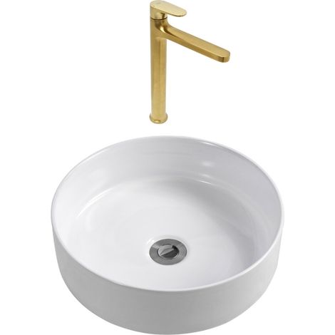 DARK mitigeur lavabo XL, or brossé + Ceramia PixL 36x12,5 cm vasque à poser, sans trop-plein, blanc brillant (SAT285PBZCEPX3636) (1/5)