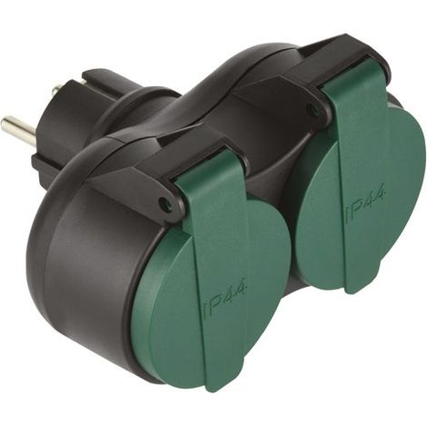 Biplite 2 Steckdosen + Erdung 16A IP44 Schwarz und Grün - Electraline