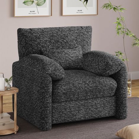 YODOLLA Sofa Oversized, Living Room Arm chair with Pillow, Modern Fireside Tub Velvet Sofa Chairs, Black