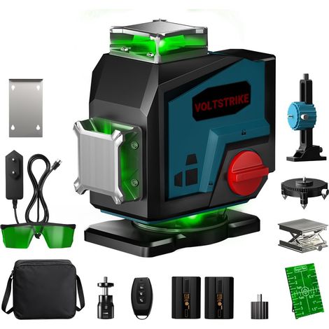 Niveau Laser 360 Autonivelant, 16 Lignes Lazer Niveaux Vert 4D, Laser Chantier avec 2 Batteries Lithium 5200mAh et Télécommande, pour Rénovation de Maison, Extérieurs et Travaux (1/5)