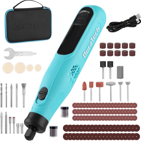 DURATECH Outil Rotatif Multifonction 3,6 V avec 135 Accessoires, 6 Vitesses Variables 8000–25000 tr/min, Mini Ponceuse sans Fil pour Poncer, Polir, Graver, Percer et Bricolage DIY