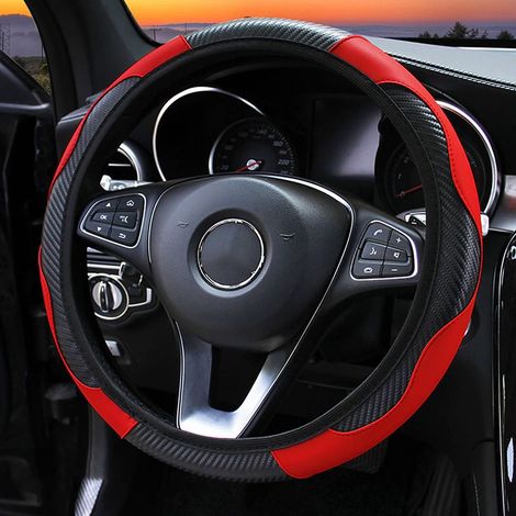 Fabater Microfibre Fiable -PU Leader du Volant du Volant pour la Voiture, l'usure et Le Décoratif, pour Toutes Les Saisons, 38 Cm (Noir Rouge). (1/2)