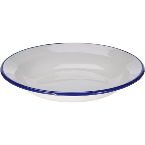 Assiette Creuse en Acier Blanc avec Bord Bleu 24 cm