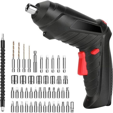 Vtizikl Tournevis électrique sans fil, rechargeable, perceuse électrique rotative pour travaux de bricolage à la maison, noir (1/5)