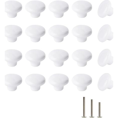 Lot de 20 Bouton, Céramique, Blanc, 32mm, Métal, Cuisine, Armoire (1/5)