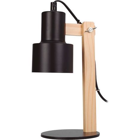 Lámpara de mesa E14 negro / madera 30x14 cm -